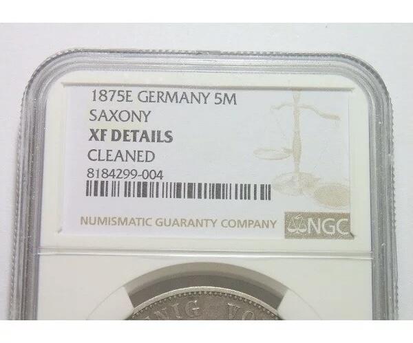 【银】NGC XF 德国萨克森1875年 阿尔伯特短翅5马克大银币 爽品