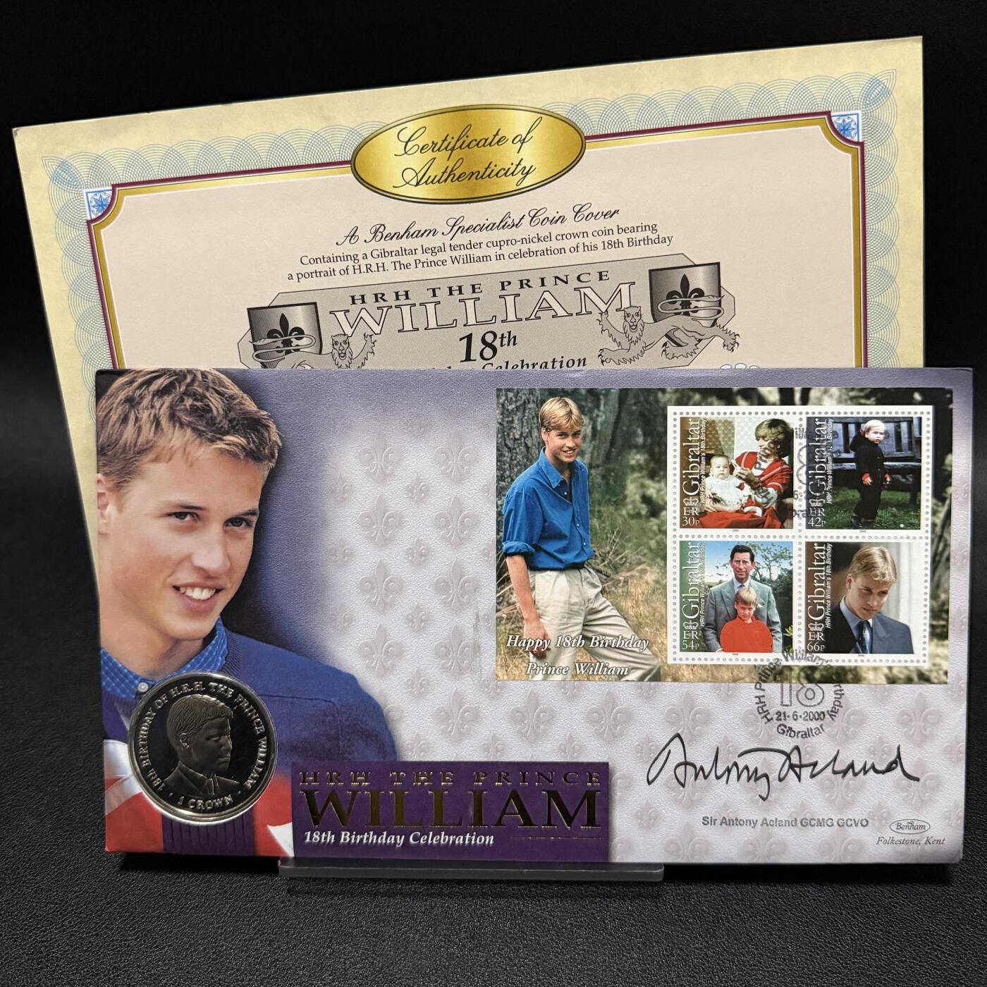 ＜星葵🌻钱币社＞第72期·东奔西走的硬币·3月31日发货 〈邮币封·签名版〉直布罗陀2000年威廉王子18岁生日1克朗纪念币