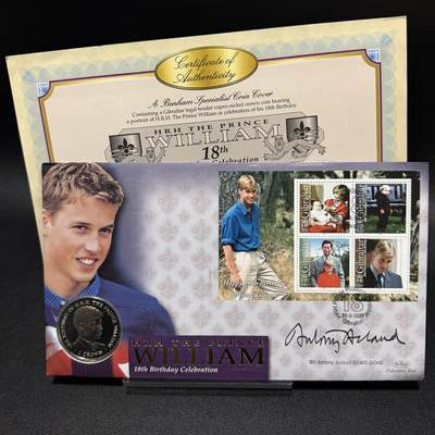 ＜星葵🌻钱币社＞第72期·东奔西走的硬币·3月31日发货 - 〈邮币封·签名版〉直布罗陀2000年威廉王子18岁生日1克朗纪念币
