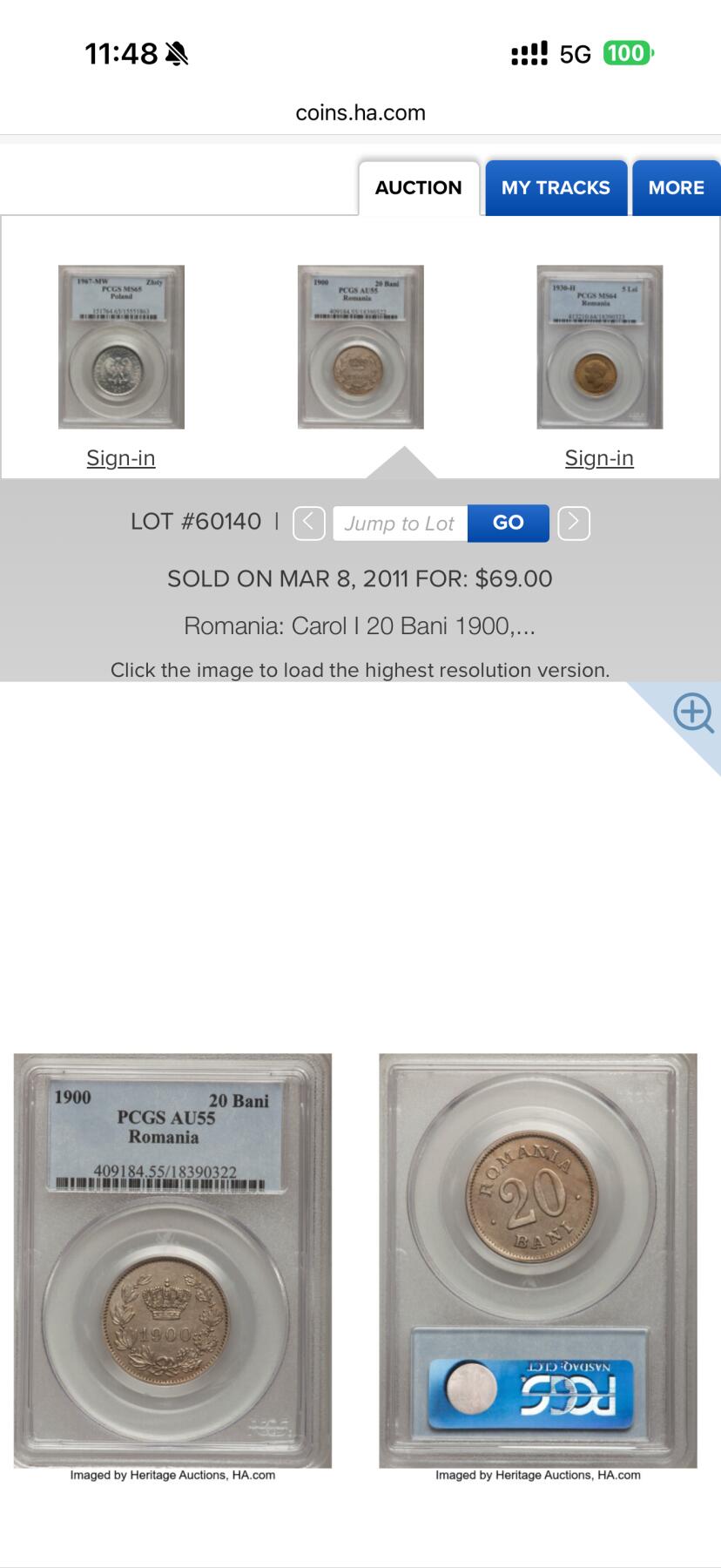 Krab外币市集Vol.28 NGC AU55 罗马尼亚1900年20巴尼 HA拍卖69美元