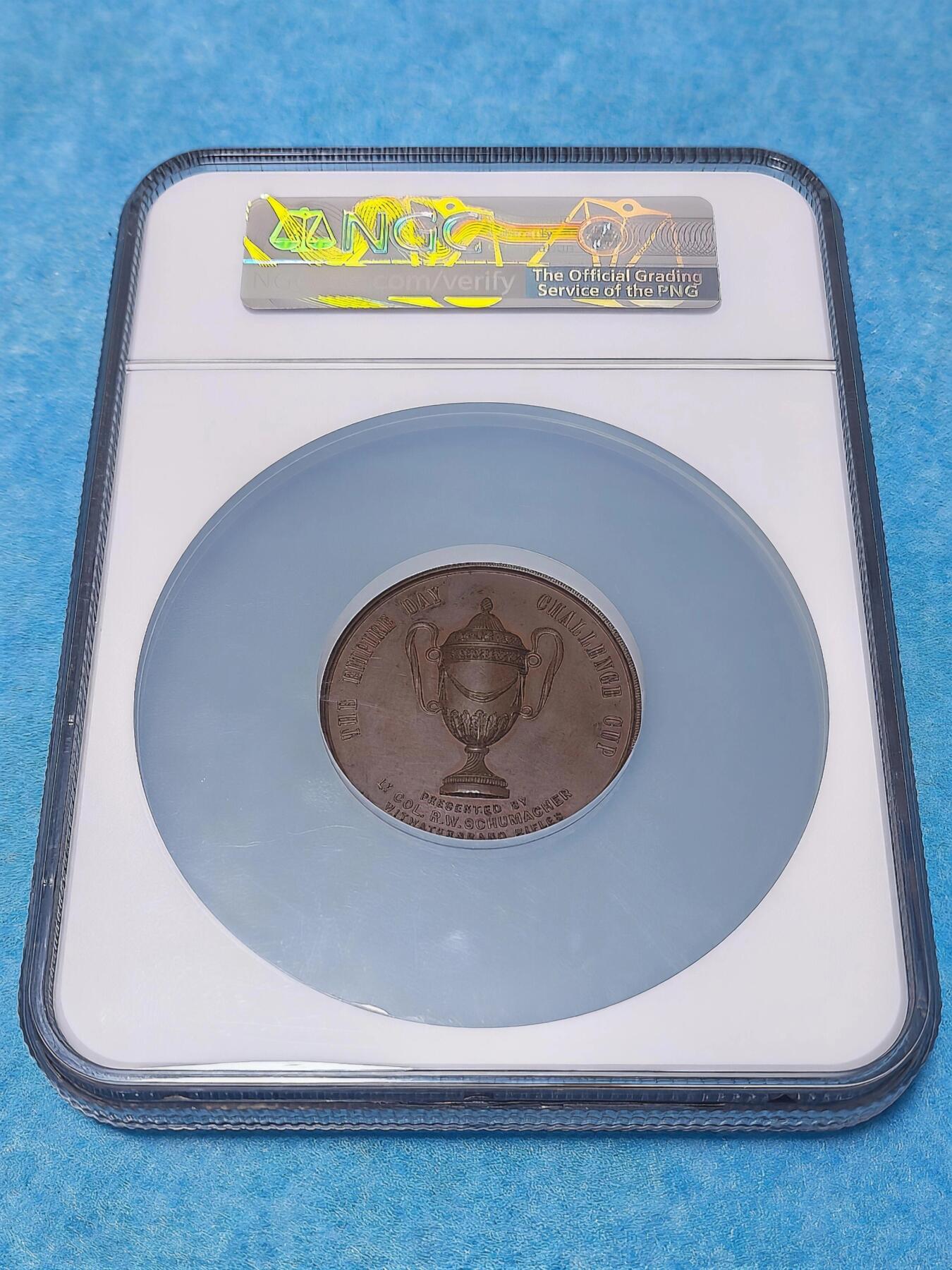 3月28日 🌏全球币章 稀品:1860年 英国《射击奖》48㎜ 大铜章 埃尔金顿铸造 ngc-63