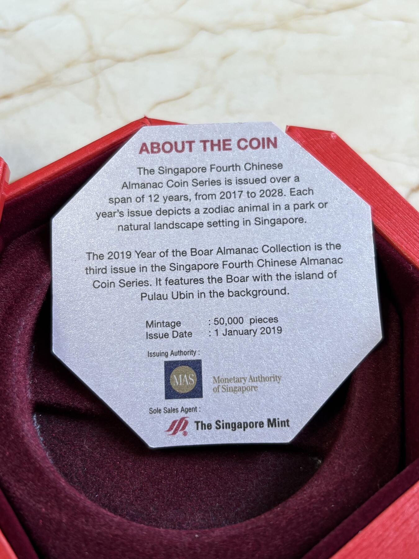 第194期拍卖 新加坡2019年十二生肖猪年铜镍纪念币NGC-PF69带盒证书