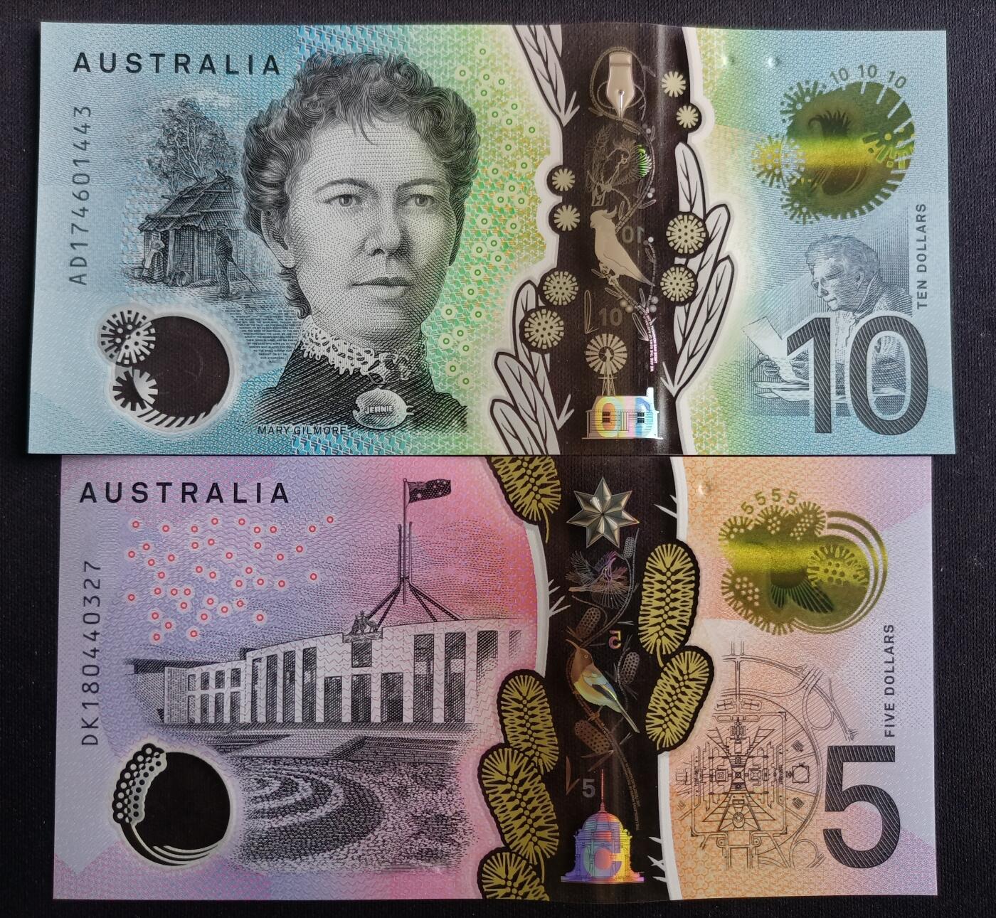 【游宝包邮场】马年第16期 好品组钞场 周六截拍 澳大利亚-10元/5元【明亮版 全新UNC】