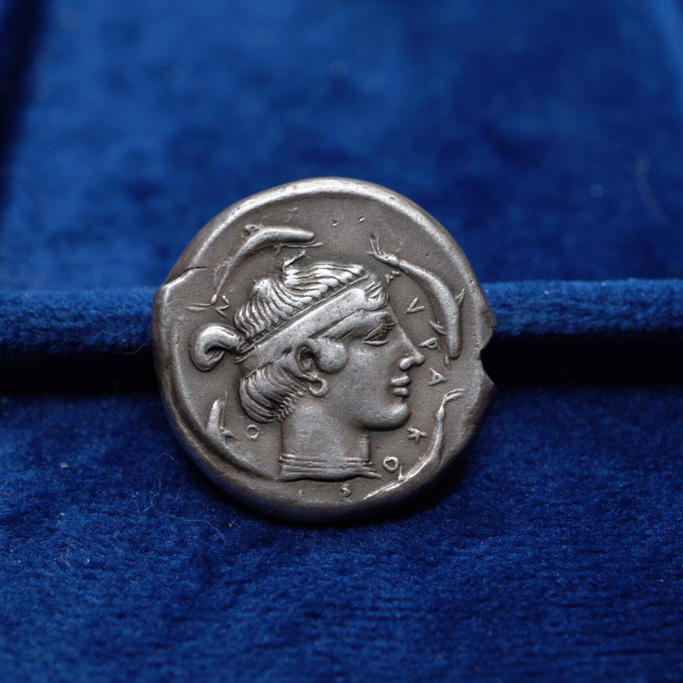 琋语集藏2026年04月欧洲古典打制币拍卖 古希腊西西里岛-水泽仙女阿瑞苏萨四德银币（大英博物馆复刻）