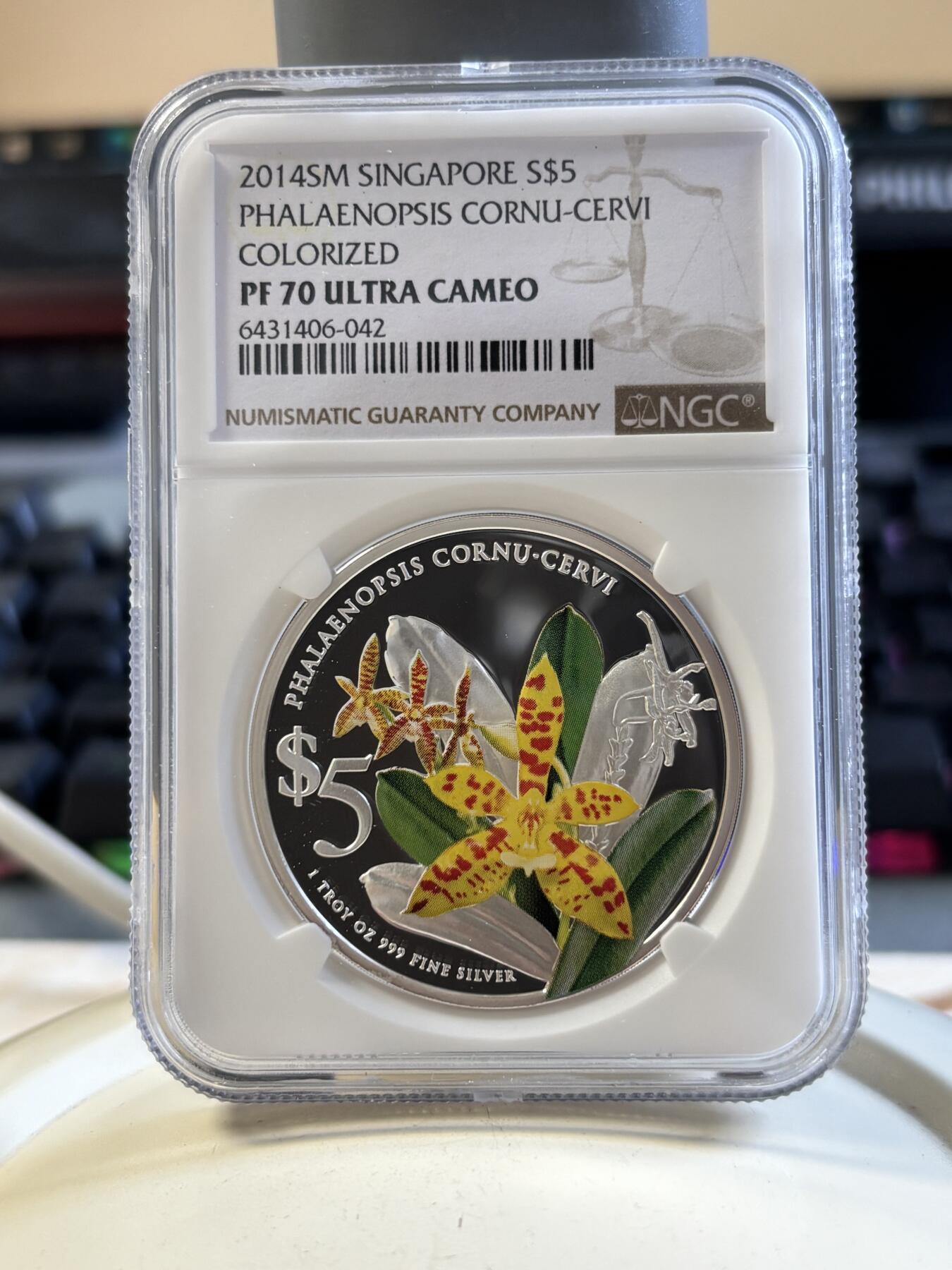 第194期拍卖 新加坡2014年花卉系列彩色1盎司纪念银币2枚套NGC-PF70,999银，1盎司*2