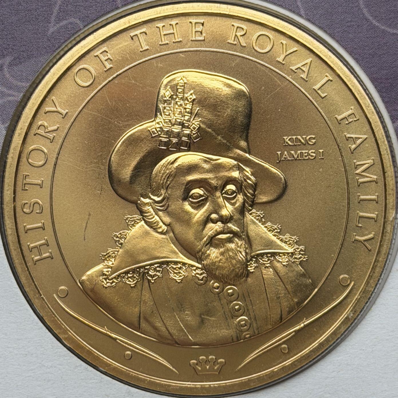 ＜星葵🌻钱币社＞第72期·东奔西走的硬币·3月31日发货 〈邮币封〉库克群岛2008年皇室家族史·詹姆斯一世1元克朗型镀金纪念币
