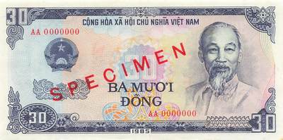 小福收藏拍卖第203期 裸钞场 本期有多张豹子号靓号 仅发行1000枚亚克力砖封蒙古20000图格里克帝国800周年纪念钞 瑞士200法郎 百慕大样钞洋葱冠全套 巴林首版大全套 卡塔尔四张套 越南 保加利亚 马其顿等多国精美纸币 - 越南 1985年 30盾 稀有品种 AA冠 全0样钞 unc