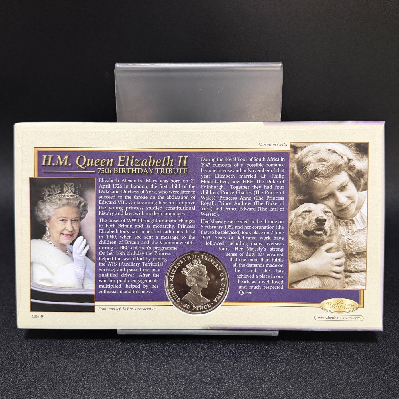 ＜星葵🌻钱币社＞第72期·东奔西走的硬币·3月31日发货 〈邮币封〉特里斯坦·达库尼亚2001年女王75岁生日50便士克朗型纪念币