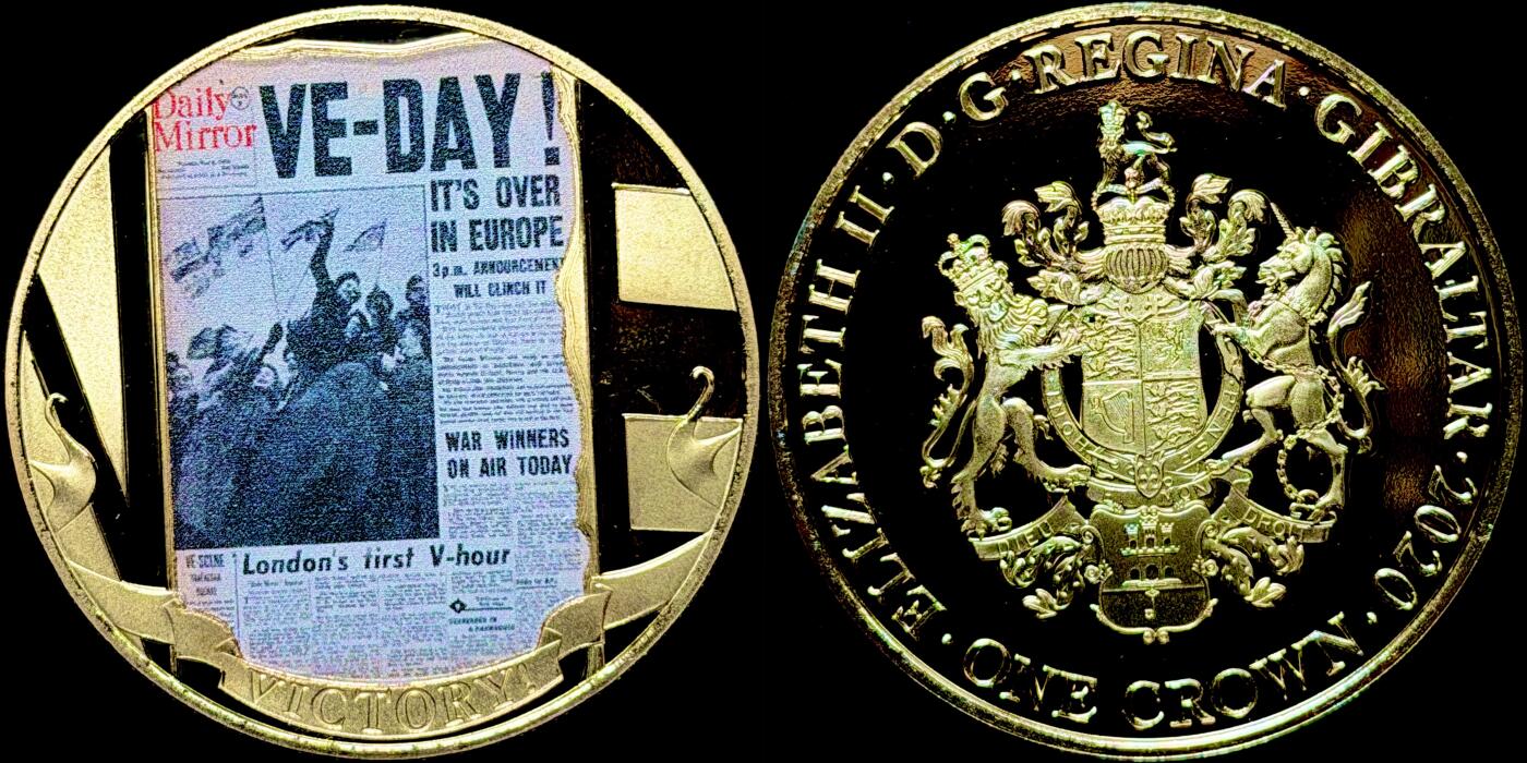 ＜星葵🌻钱币社＞第72期·东奔西走的硬币·3月31日发货 直布罗陀2020年胜利日编年史·每日镜报1克朗镀金纪念币