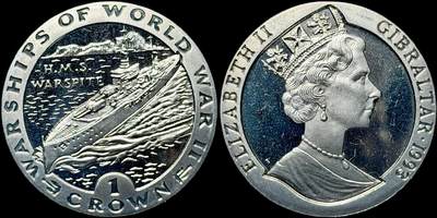 ＜星葵🌻钱币社＞第72期·东奔西走的硬币·3月31日发货 - 直布罗陀1993年二战战舰·厌战号战列舰1克朗纪念币