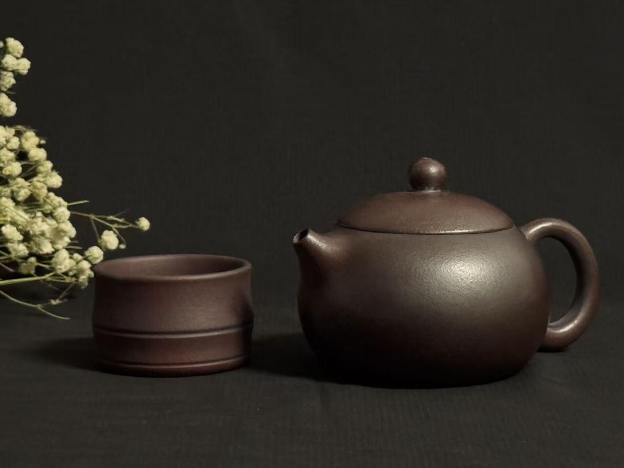 零元拍：原矿紫砂紫罗兰西施+竹节主人杯（250CC左右）