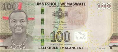 小福收藏拍卖第203期 裸钞场 本期有多张豹子号靓号 仅发行1000枚亚克力砖封蒙古20000图格里克帝国800周年纪念钞 瑞士200法郎 百慕大样钞洋葱冠全套 巴林首版大全套 卡塔尔四张套 越南 保加利亚 马其顿等多国精美纸币 - 斯威士兰 2017年 100里兰吉尼 半塑料钞 豹子号888 unc