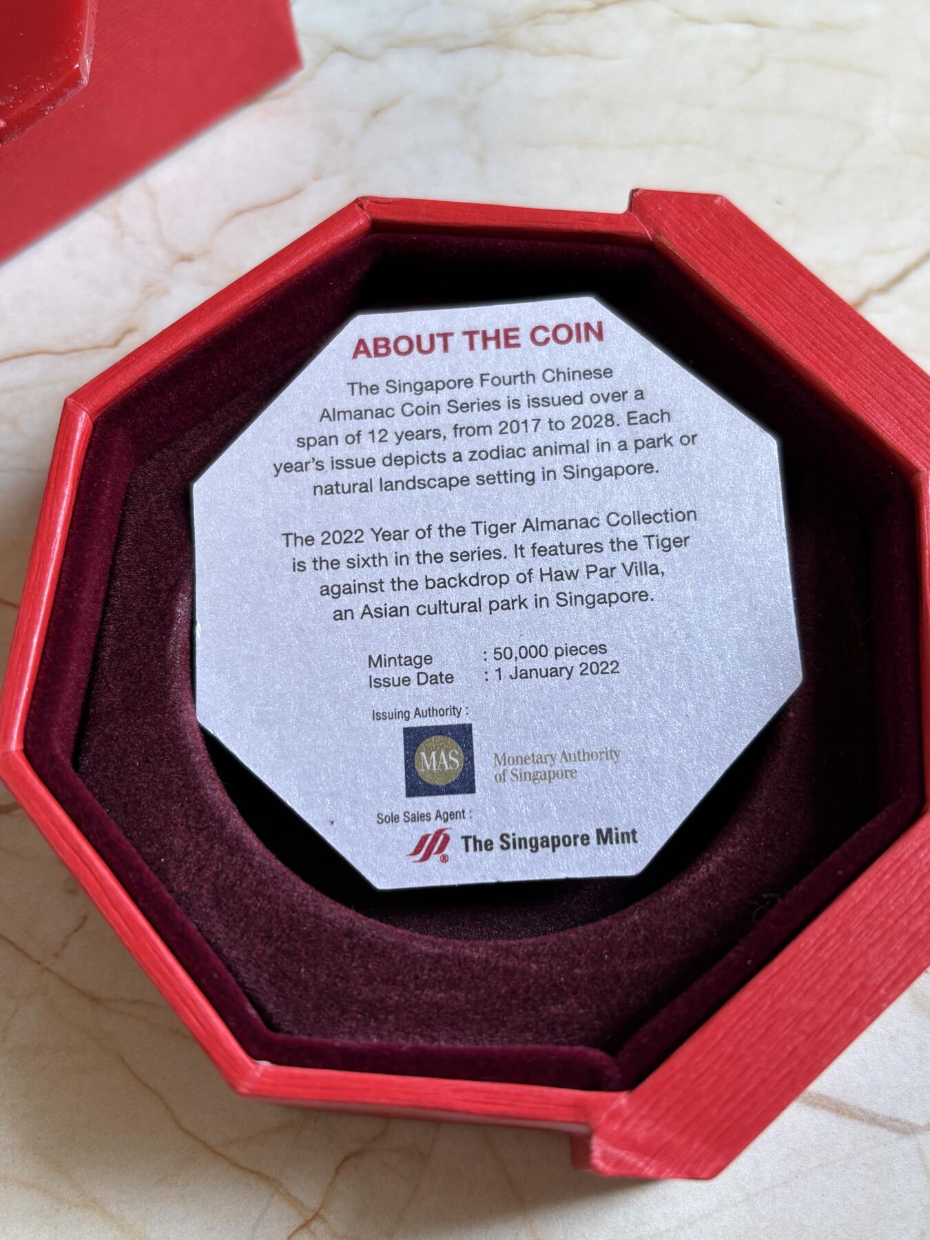 第194期拍卖 新加坡2022年十二生肖虎年铜镍纪念币NGC-PF69带盒证书