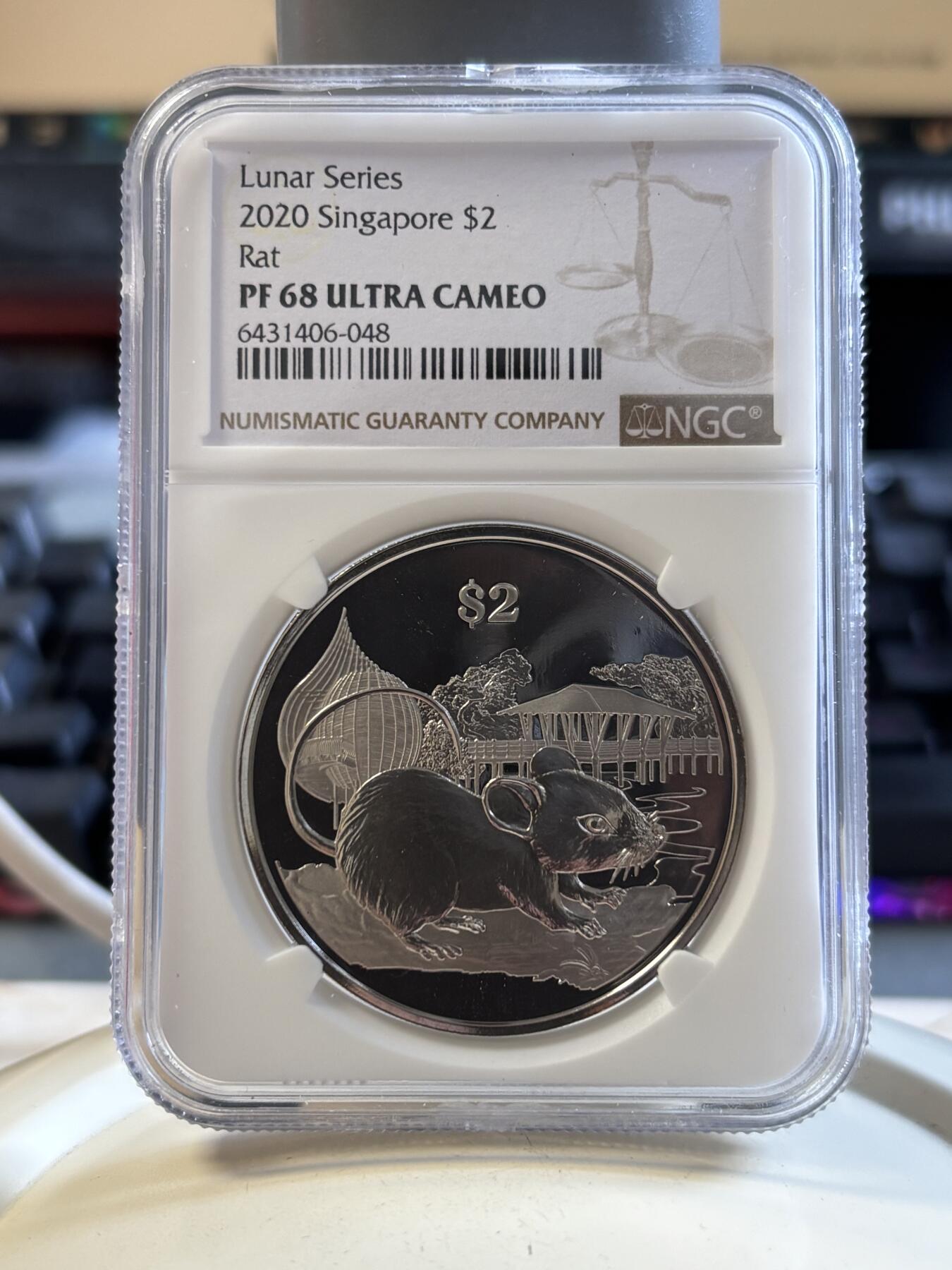 第194期拍卖 新加坡2020年十二生肖鼠年铜镍纪念币NGC-PF68带盒证书