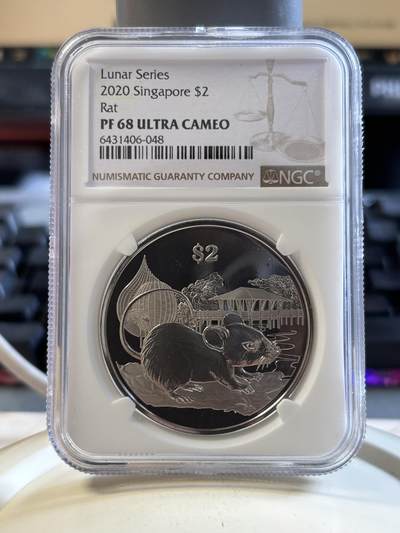 第194期拍卖 - 新加坡2020年十二生肖鼠年铜镍纪念币NGC-PF68带盒证书