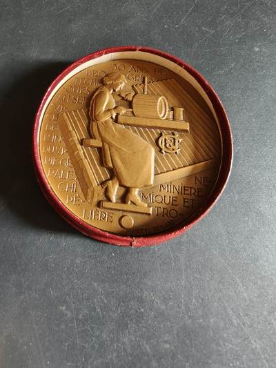 老王徽章第190期 - 法国南锡电气建设公司成立50周年大铜章     原盒      大师马塞尔·雷纳德作品      直径60mm     重量106.1g