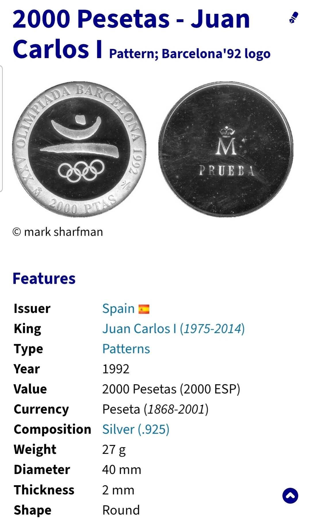 【币将精彩】世界钱币拍卖（2026-4-15） 西班牙1992年巴塞罗那奥运会会徽银币单面样币品如图有镜面瑕疵和氧化925银27克少见品