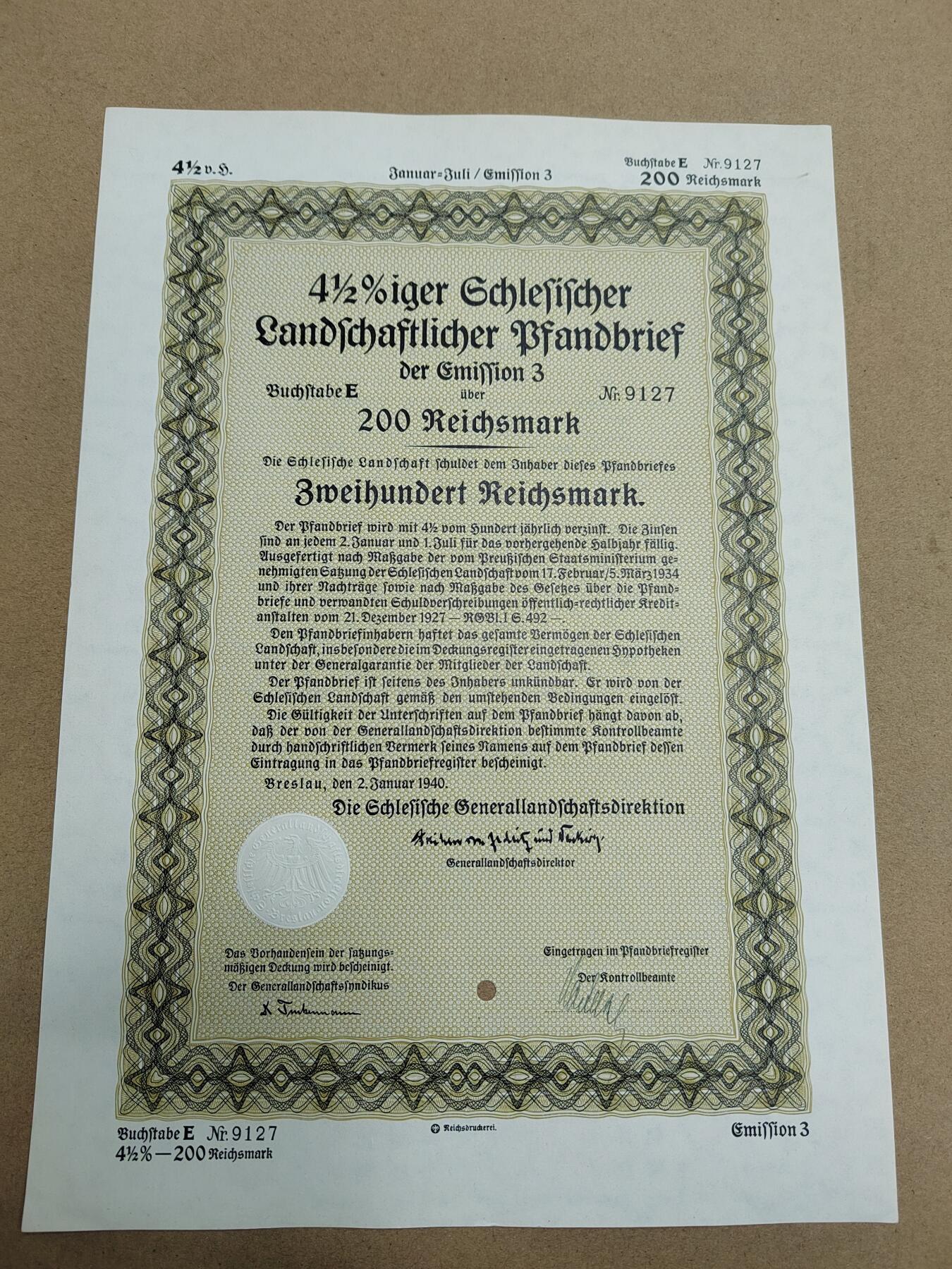 PCAI钱币  28-790 钱币证章邮票小专场 德国早期二战之前的公债或股票