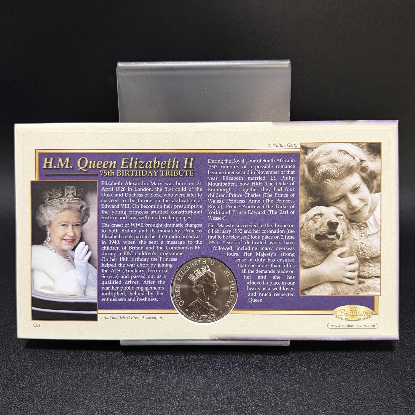 ＜星葵🌻钱币社＞第72期·东奔西走的硬币·3月31日发货 〈邮币封〉圣赫勒拿岛2001年女王75岁生日50便士克朗型纪念币