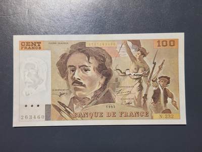 3月28号晚上8点 外国纸币自动截拍第47场 - 100法郎无折无针眼轻微黄