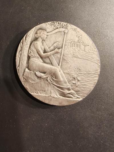 老王徽章第190期 - 法国音乐协会镀银大铜章     直径50mm    重量60.5g