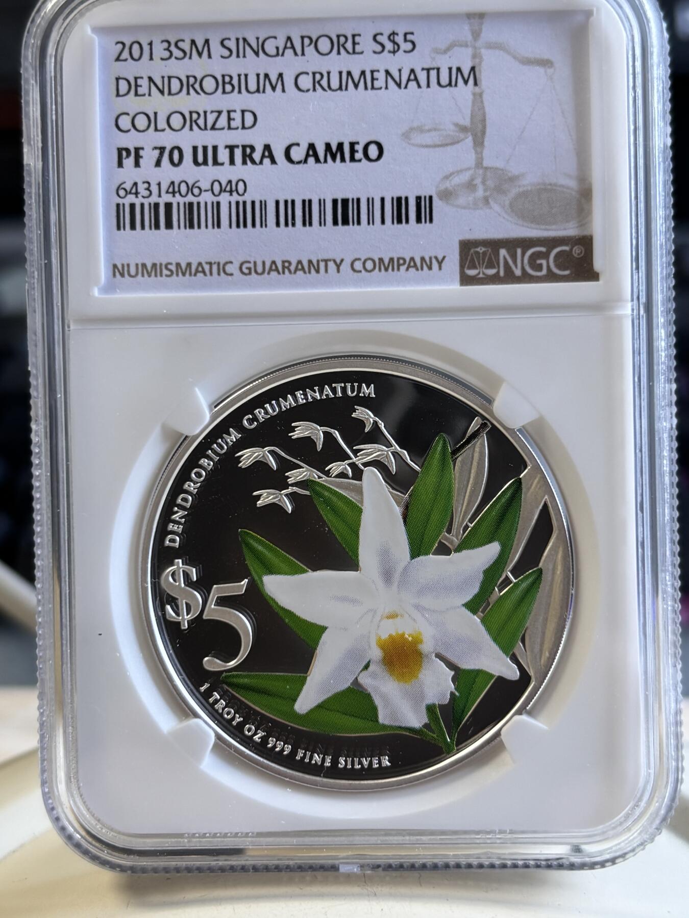 第194期拍卖 新加坡2013年花卉系列彩色1盎司纪念银币2枚套NGC-PF70,999银，1盎司*2