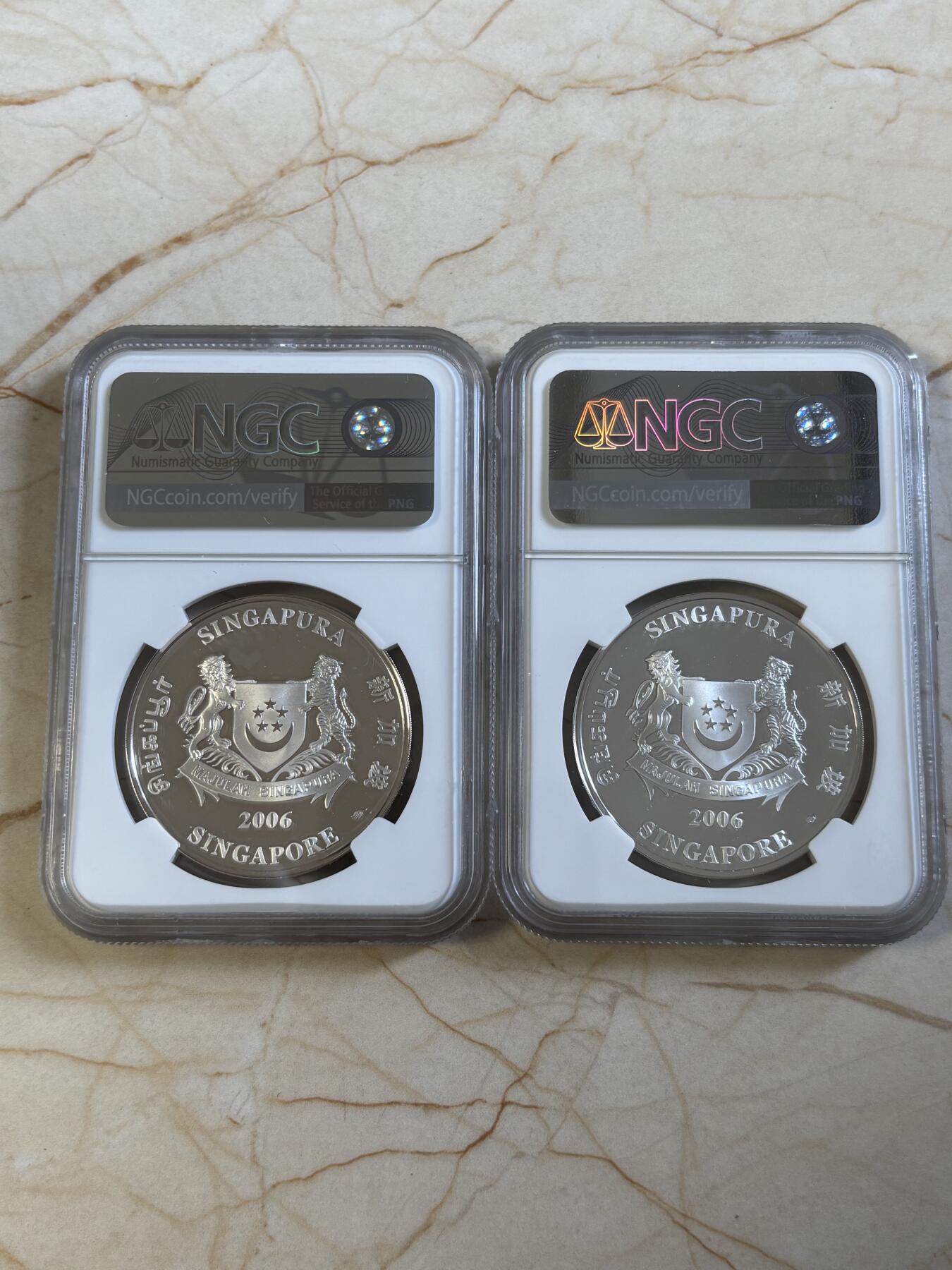 第194期拍卖 新加坡2006年花卉系列彩色1盎司纪念银币2枚套NGC-PF69,999银，1盎司*2