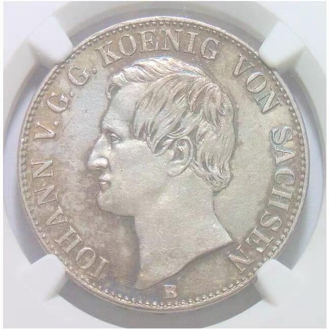 【银】NGC AU 德国萨克森1861年 矿业祈福1泰勒银币 初铸爽品