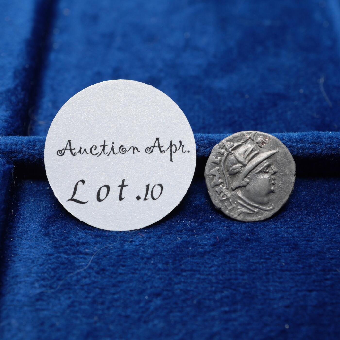 琋语集藏2026年04月欧洲古典打制币拍卖 印度-希腊 巴克特里亚 月氏 萨帕德比泽斯与狮子1/2德银币