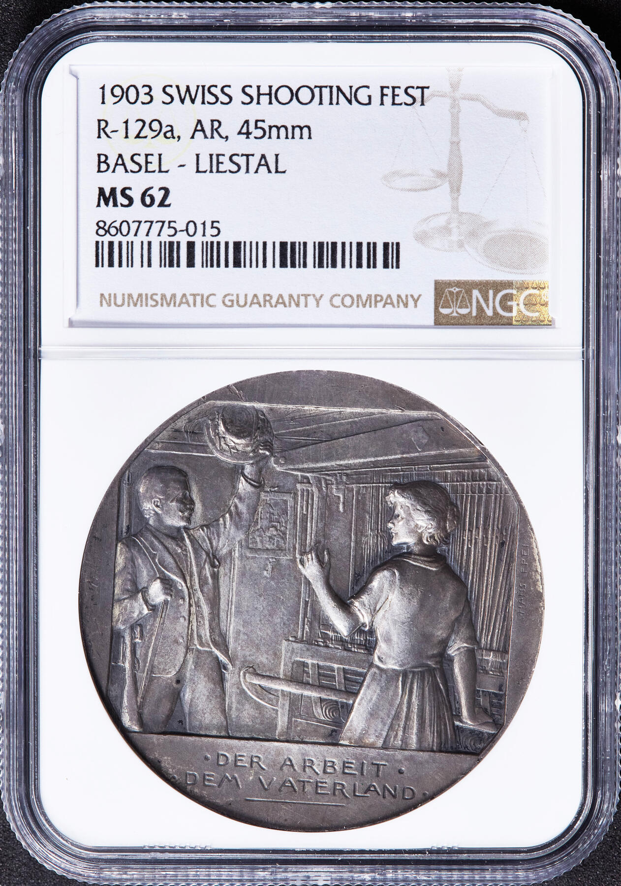 【俄甄集藏】2026年(050)04-01星期三 晚 19:30 全场包邮 瑞士1903年纪念巴塞尔-利斯塔尔射击节大银章，NGC MS62，设计精美，原味酱彩老包浆