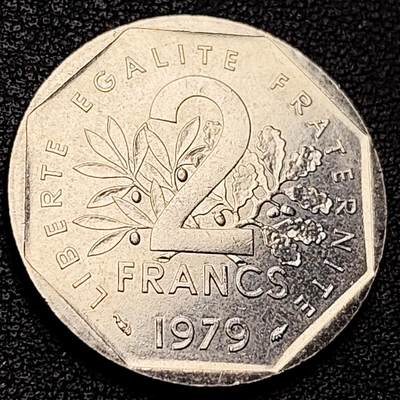 泉币菌-第217场-拍品多 请提前出价 - 原光极美 法国早期（1979年）2法郎镍币 26mm 播种女神 入欧前 末版 绝版币