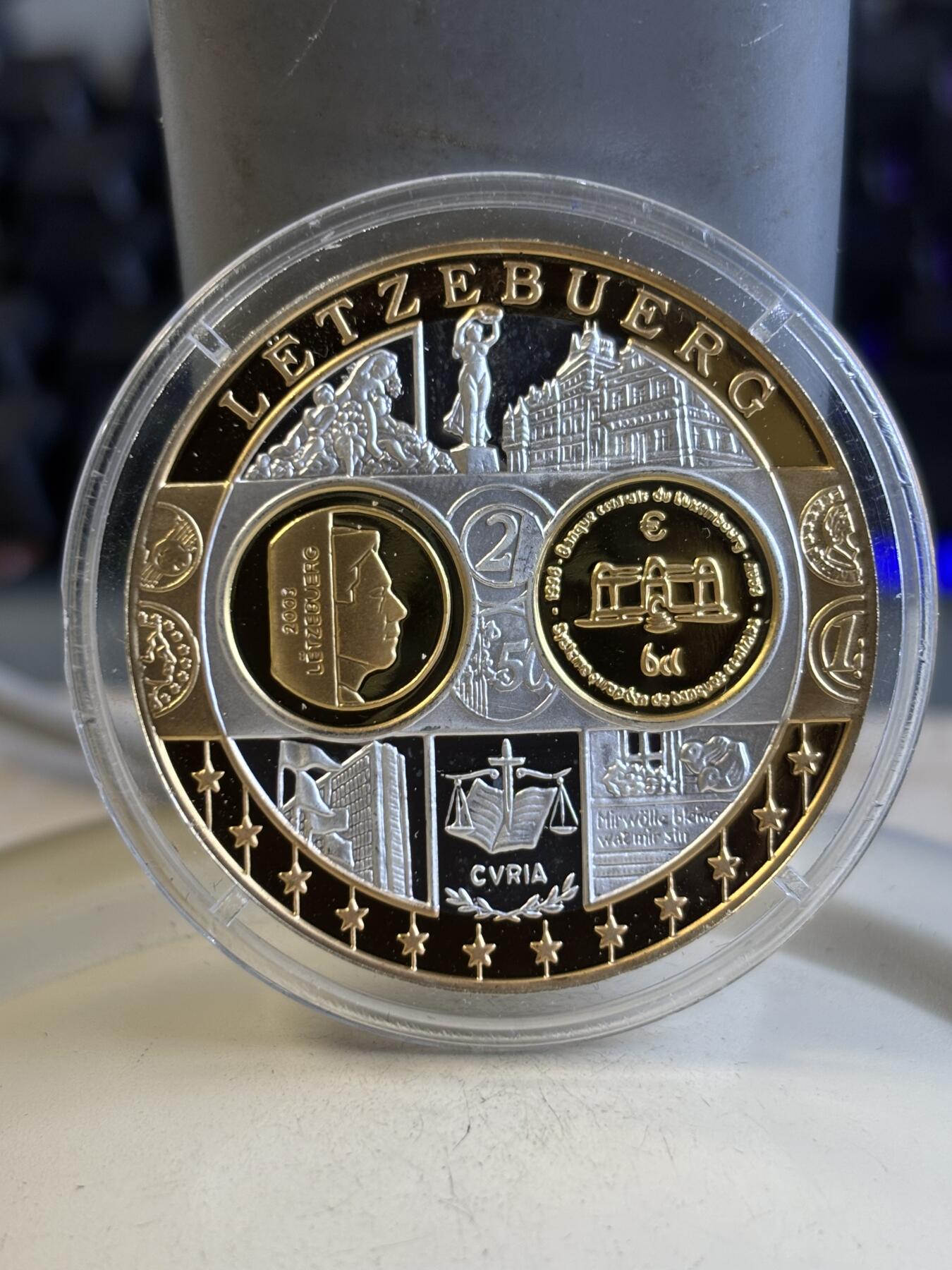 第194期拍卖 卢森堡欧元区镀金纯银纪念章，20克，999银