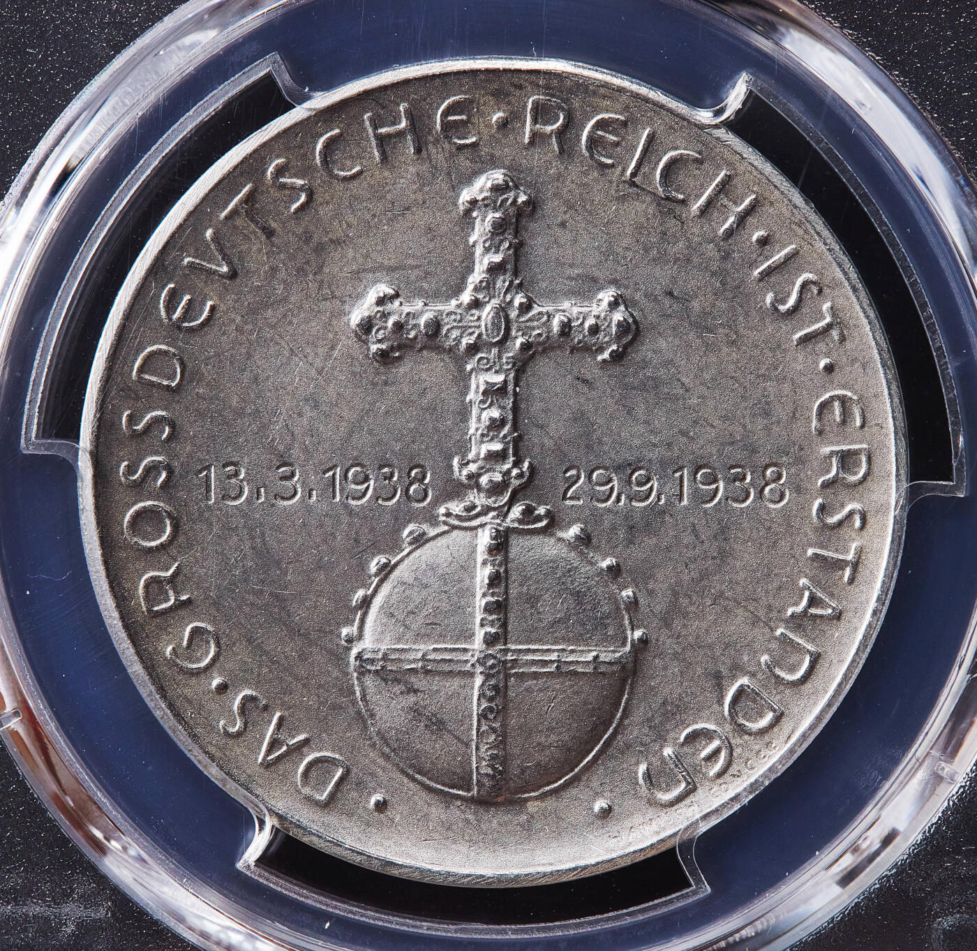【俄甄集藏】2026年(050)04-01星期三 晚 19:30 全场包邮 德国第三帝国1938年纪念吞并奥地利银章，PCGS SP63，磨砂底板，名誉品种，原图联系客服或至官网查询