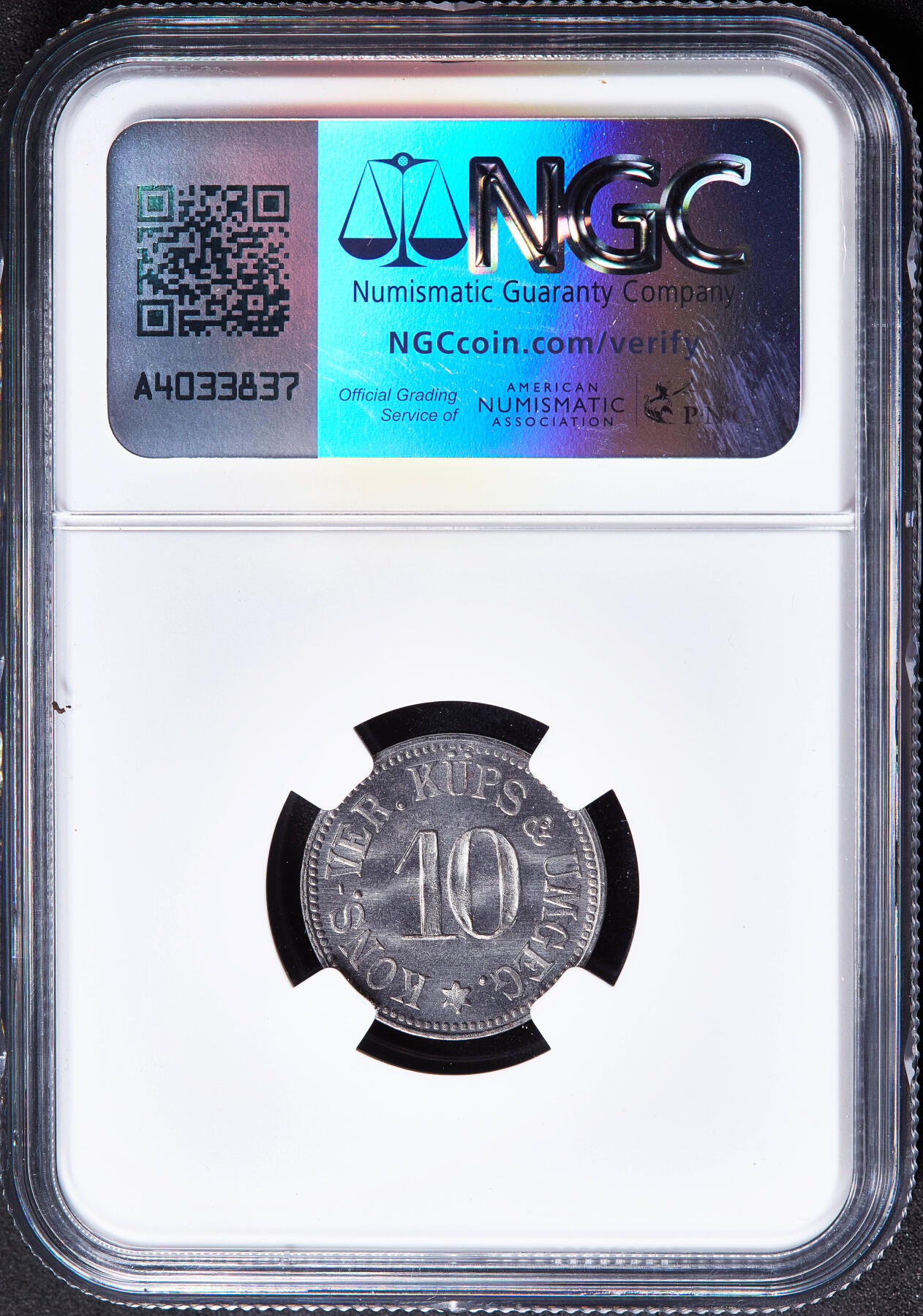 【俄甄集藏】2026年(050)04-01星期三 晚 19:30 全场包邮 德国1920年紧急时期屈普斯及周边地区10芬尼握手代用铁币，NGC MS64，转光品相，保存难得，稀有品种