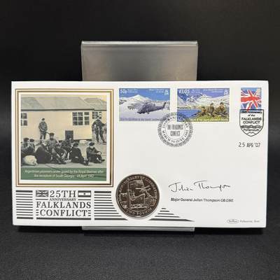 ＜星葵🌻钱币社＞第72期·东奔西走的硬币·3月31日发货 - 〈邮币封·签名版〉南乔治亚岛和南桑威奇群岛2007年解放25周年2镑克朗型纪念币