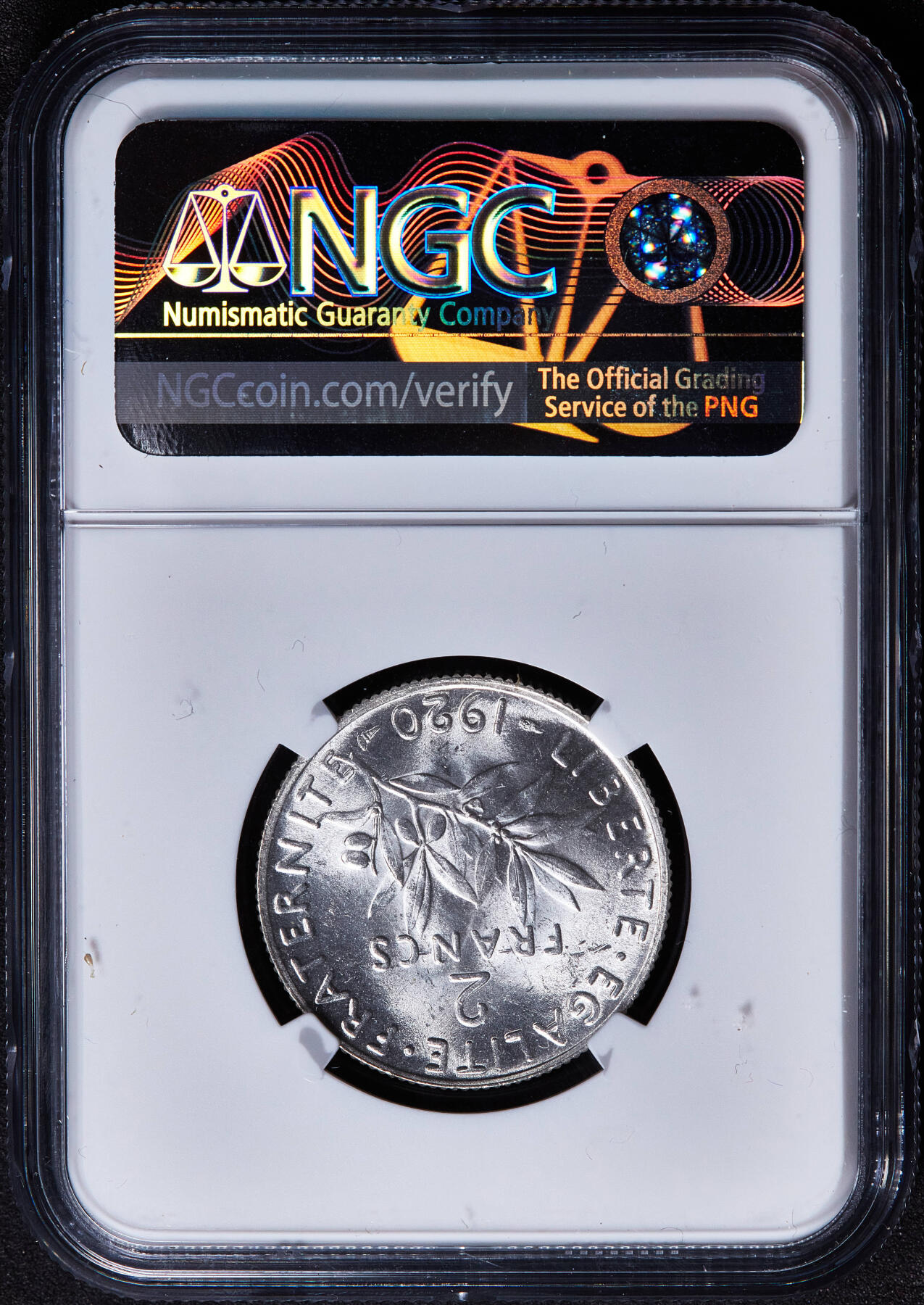 【俄甄集藏】2026年(050)04-01星期三 晚 19:30 全场包邮 法国1920年播种女神2法郎银币，NGC MS63，转光品相