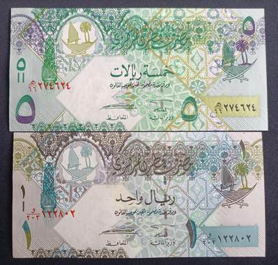 【游宝包邮场】马年第16期 好品组钞场 周六截拍 - 卡塔尔-5里亚尔/1里亚尔【2017年 全新UNC】