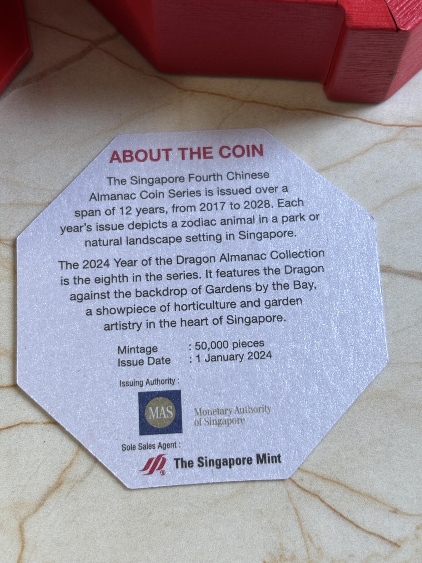 第194期拍卖 新加坡2024年十二生肖龙年铜镍纪念币带盒证书