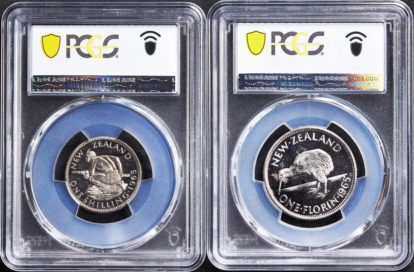 【俄甄集藏】2026年(050)04-01星期三 晚 19:30 全场包邮 新西兰1965年伊丽莎白二世1/2便士-1/2克朗类精制prooflike版硬币7枚一套，PSGS SP65-SP68，共发行25000套，稀少品种