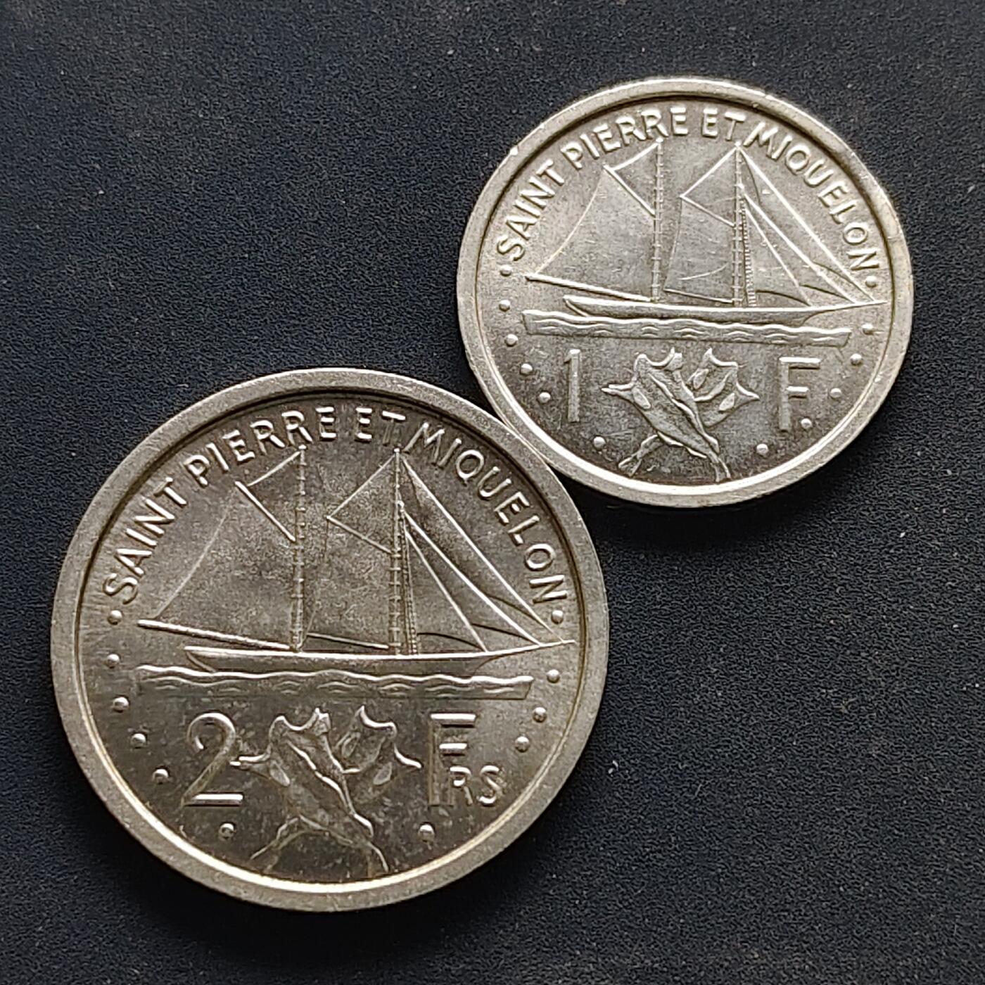 【全场包邮】纯粹捡漏拍518场 法属圣皮埃尔和密克罗尼西亚1948年2枚套币 BU品相