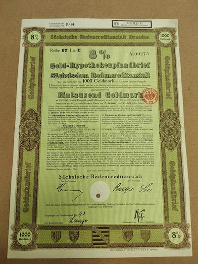 PCAI钱币  28-790 钱币证章邮票小专场 - 德国早期二战之前的公债或股票