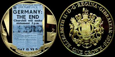 ＜星葵🌻钱币社＞第72期·东奔西走的硬币·3月31日发货 - 直布罗陀2020年胜利日编年史·英国国旗报1克朗镀金纪念币