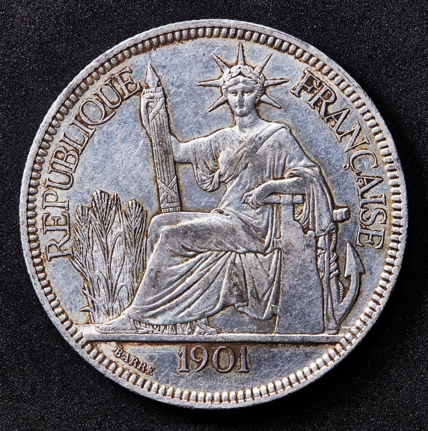 【俄甄集藏】2026年(050)04-01星期三 晚 19:30 全场包邮 法属印度支那1901年1皮阿斯特坐洋大银币，全脸难得