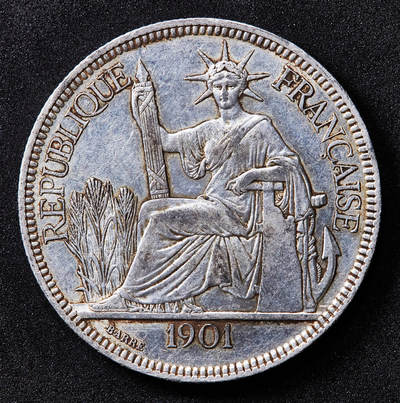 【俄甄集藏】2026年(050)04-01星期三 晚 19:30 全场包邮 - 法属印度支那1901年1皮阿斯特坐洋大银币，全脸难得