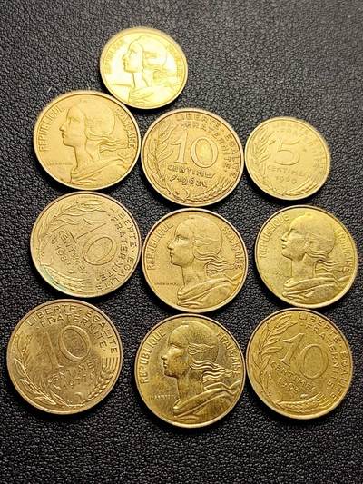 泉币菌-第217场-拍品多 请提前出价 - 10枚一组  法国女神铜币 绝版 混合年份 