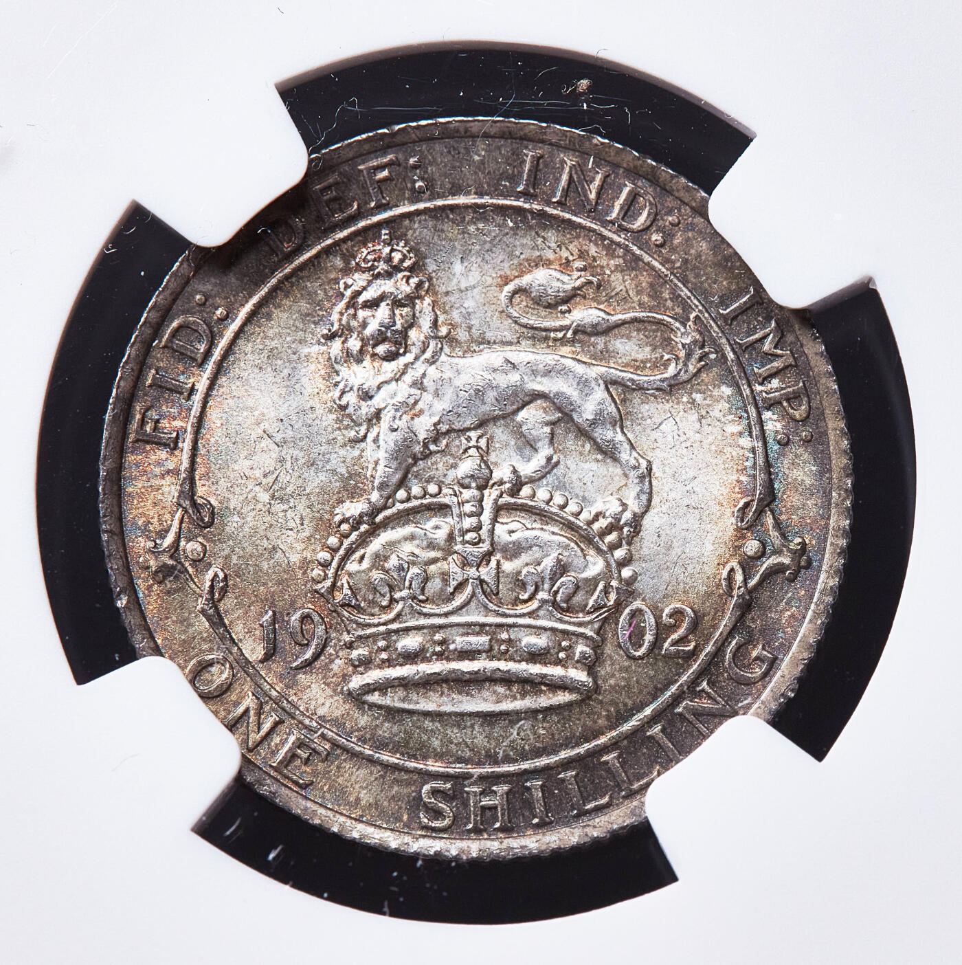 【俄甄集藏】2026年(050)04-01星期三 晚 19:30 全场包邮 英国1902年爱德华七世1先令银币，NGC MS63，黄油五彩，转光品相