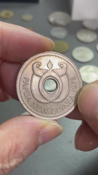 回流0406 巴布亚新几内亚1975年1基纳 鳄鱼 中孔镍币