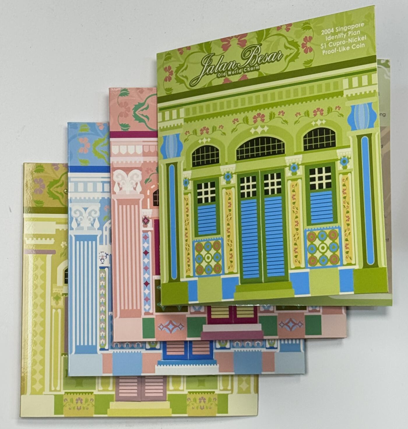 S&S Numismatic世界钱币-拍卖 第123期  新加坡2004年 新加坡特征规划-魅力老街 1新元纪念币4枚全套 官方卡币