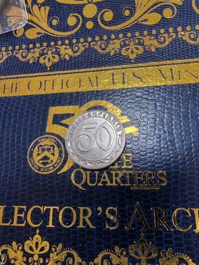 长老汇马年精选第十四场拍卖 - 1938D德国第三帝国50芬尼镍币，克书150美金