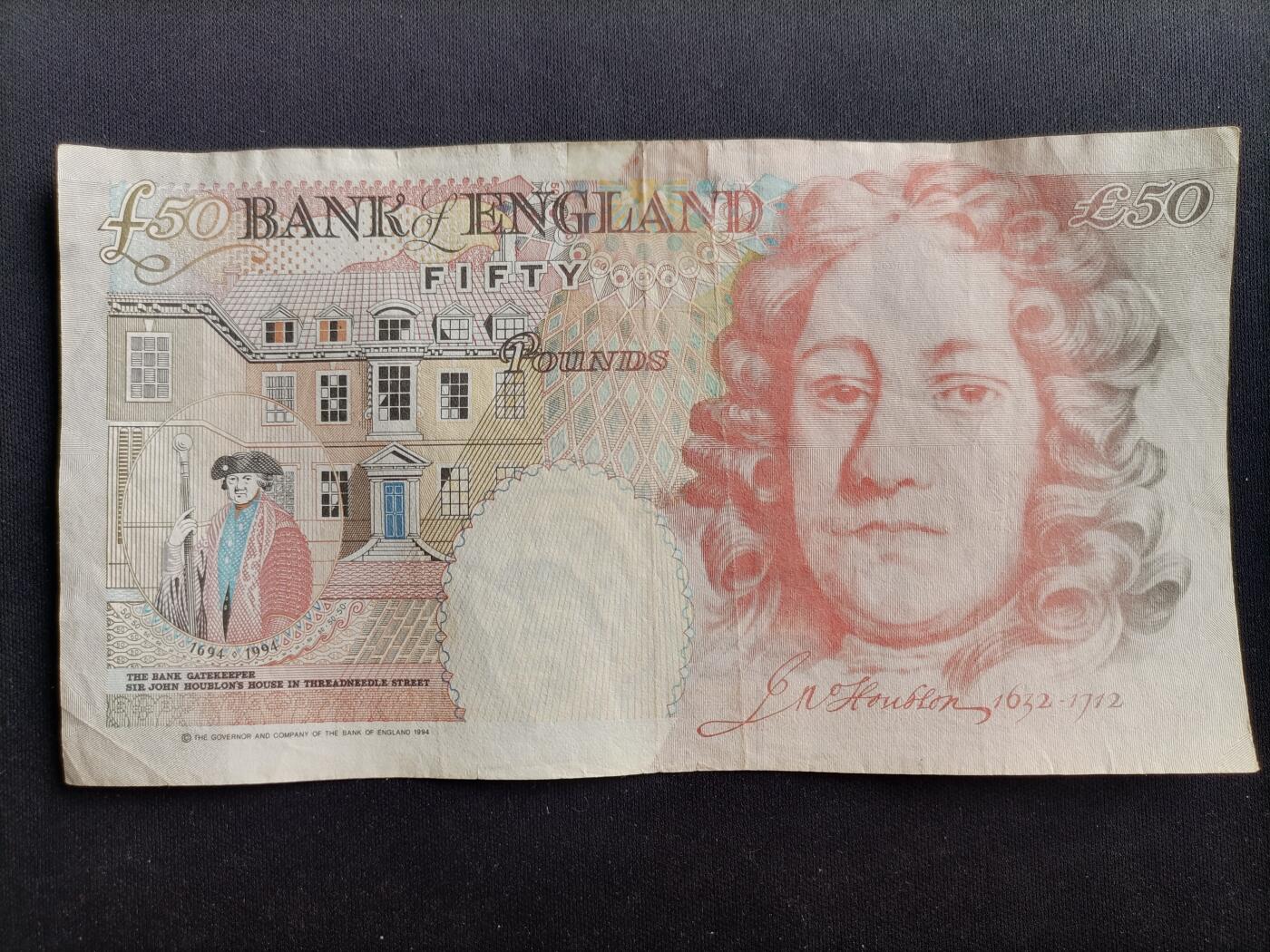 【游宝包邮场】马年第17期 精品单钞场 周日截拍 英国-50镑【1994版 英格兰央行成立300周年版 流通品相 顶边侧有小修补】